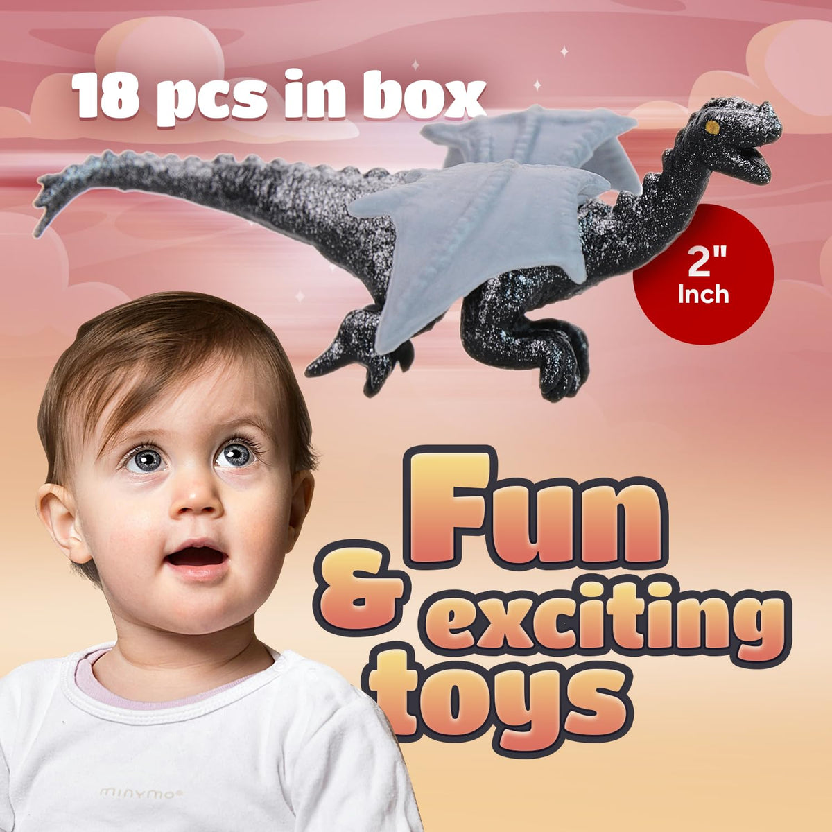 18 Pcs Dragon Playset in The Box - Dragon Figurine for Party Favors - Classroom Prizes Pinata Stuffers - Dragon Toy Goodie Bag Supplies