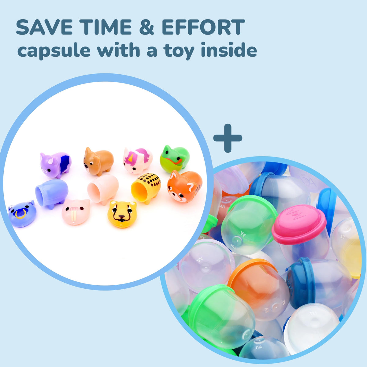 Farm Animals Figurine Toys in Capsule - 100 Pcs -1.1 Inch Plastic Capsules with Assorted Animals Mini Figurines for Kids - Easter Basket Stuffers - Toy Vending Machine Refill