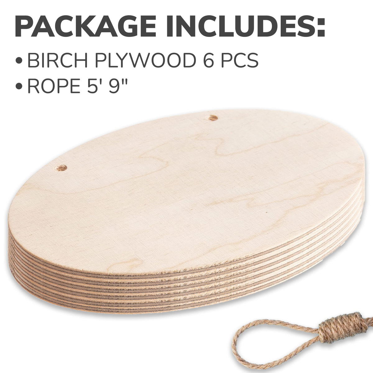 6x4 Inch Oval Small Wood Signs with Rope - 6 Pcs Birch Plywood Unfinished Wooden Plaques for Crafts - Unfinished Wood Ornament Blanks