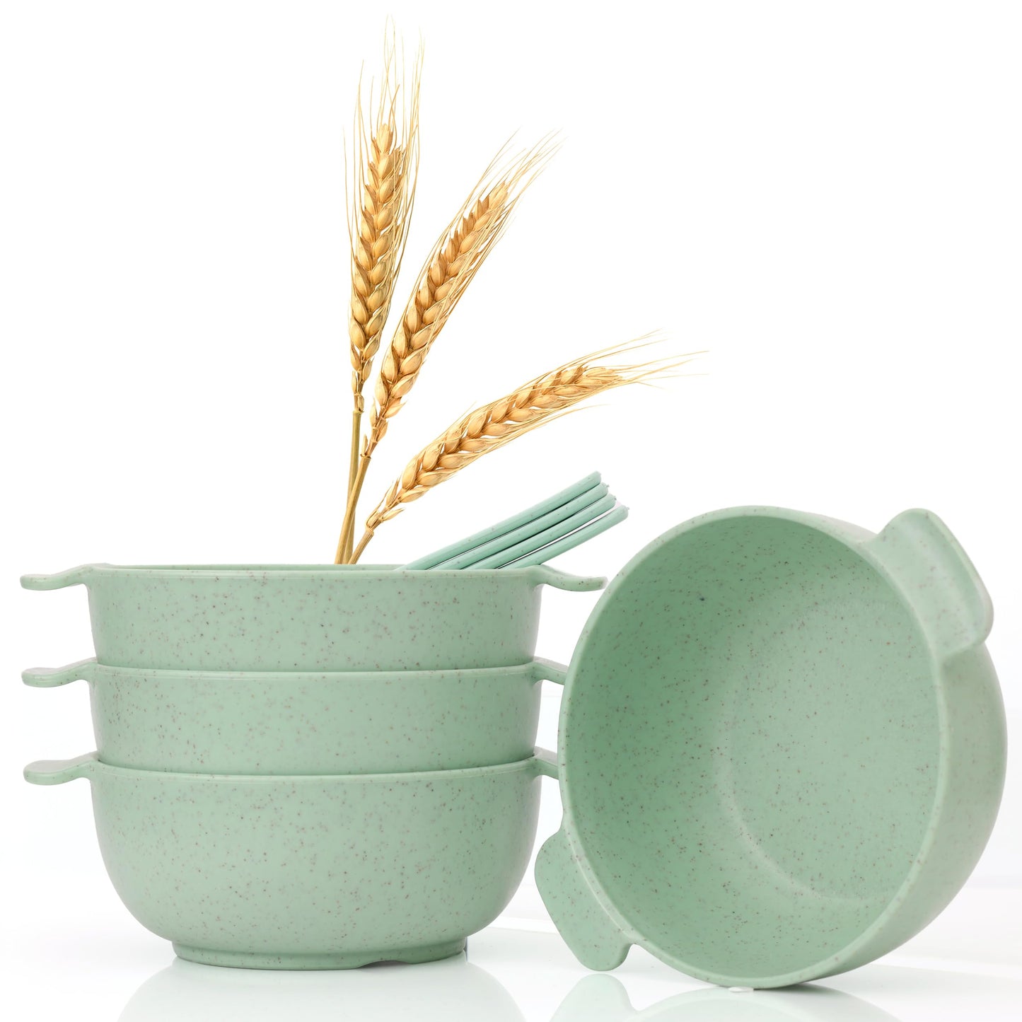 Wheat Straw Bowls with Handles, Set of 4, Light Weight & Reusable, 4 Colors, Dishwasher & Microwave Safe