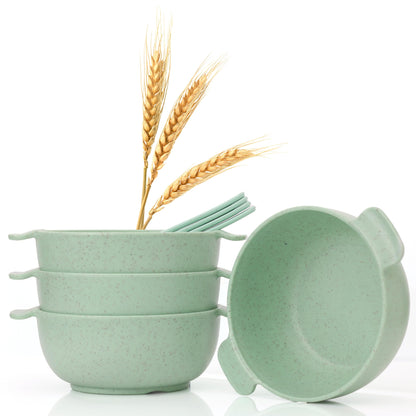 Wheat Straw Bowls with Handles, Set of 4, Light Weight & Reusable, 4 Colors, Dishwasher & Microwave Safe