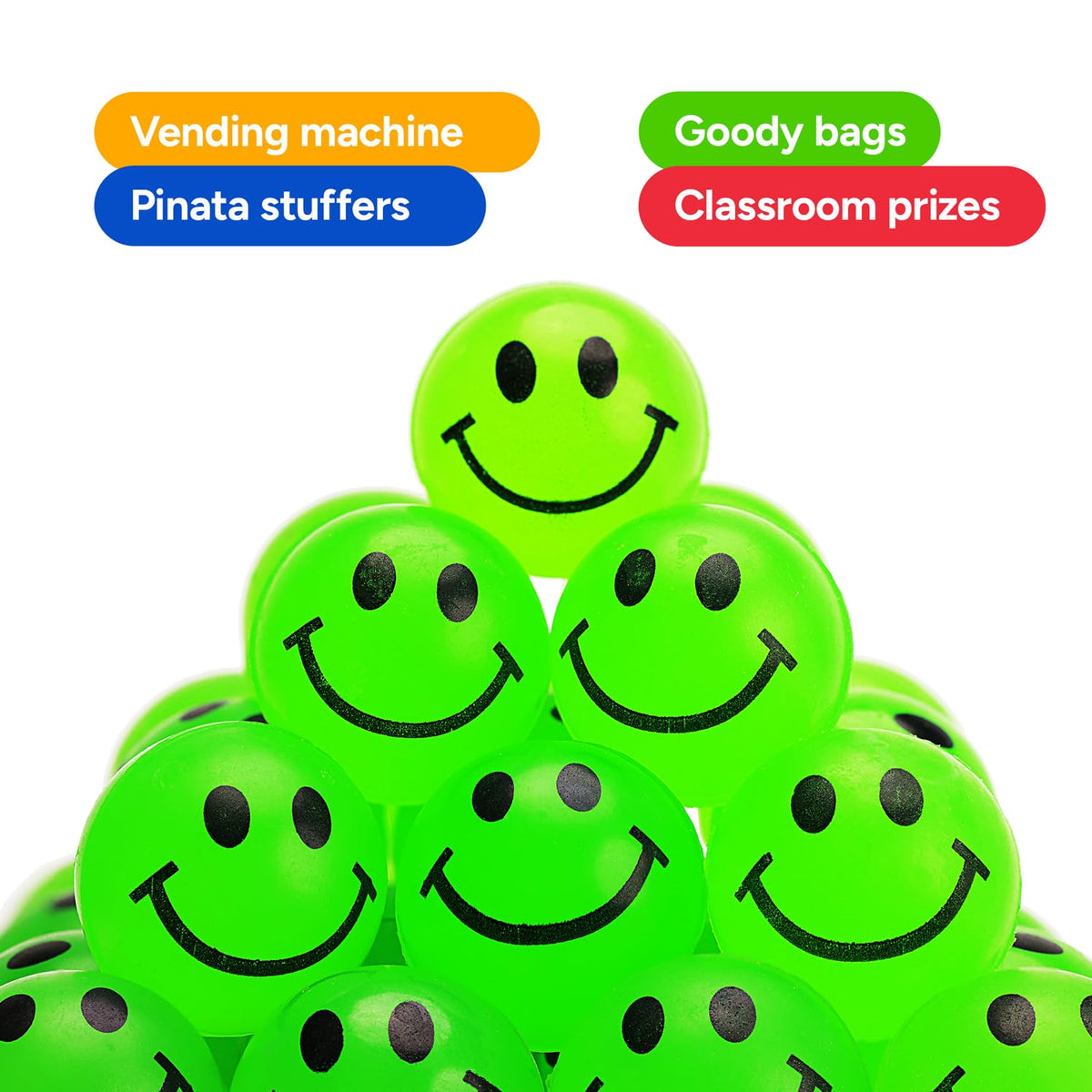 Bouncy Balls for Kids - 1" Glow in The Dark Smile Face Bouncy Balls - 144 pcs Bulk Rubber Balls - Vending Machine Toys - Party Favors Goody Bag Stuffers Classroom Prizes