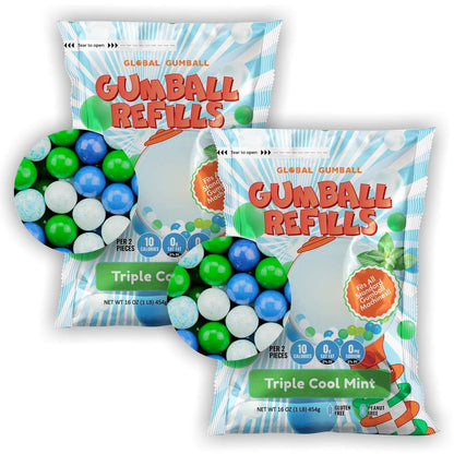 Triple Mint Gumballs - 1/2 Inch Mini Gumballs - 2 Lb Gumball Machine Refills - 520 Pcs Mint Gum Bulk - Wintergreen Peppermint Spearmint Gum Balls