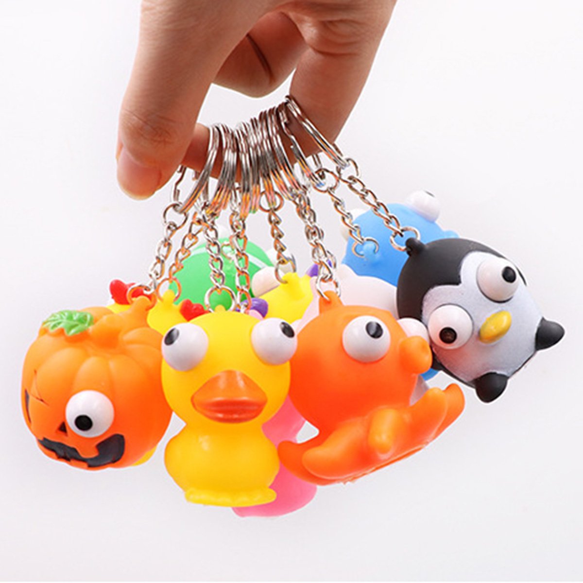 8 Pcs Raised Eyes Doll Anti Stress Ball Vent Animal Keychain Squeezing Toys