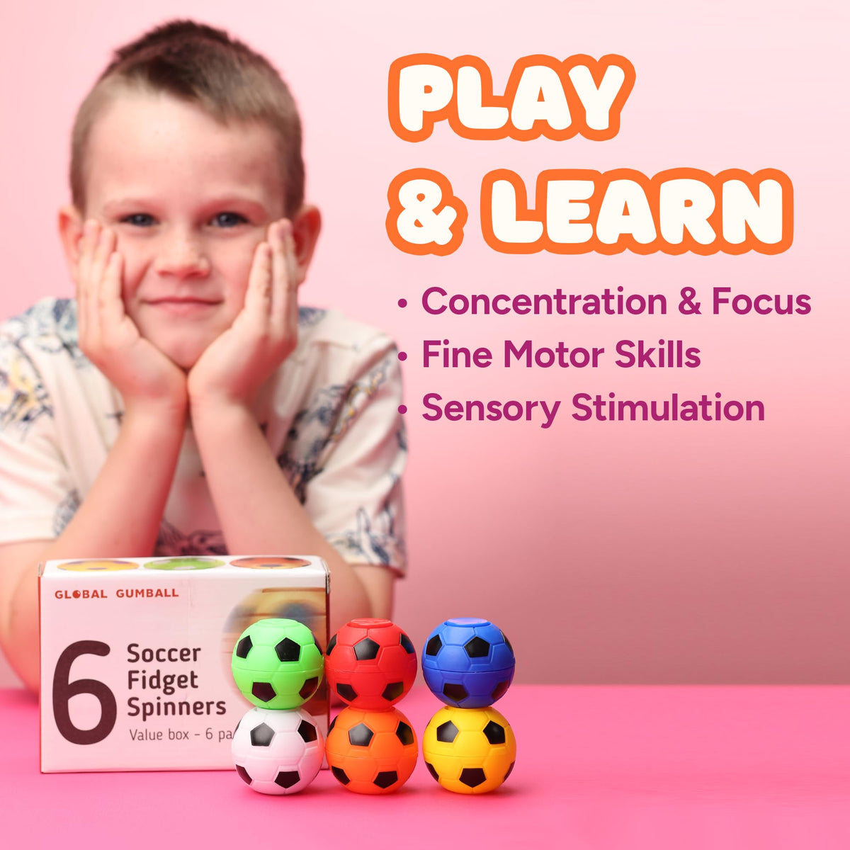 Spinner Balls 1.4'' Mini Fidget Spinner - Soccer Balls - 12 Pack Classroom Prizes - Sensory Toys for Kids 4-12 - Fidget Toy Gifts - Bulk - Blue