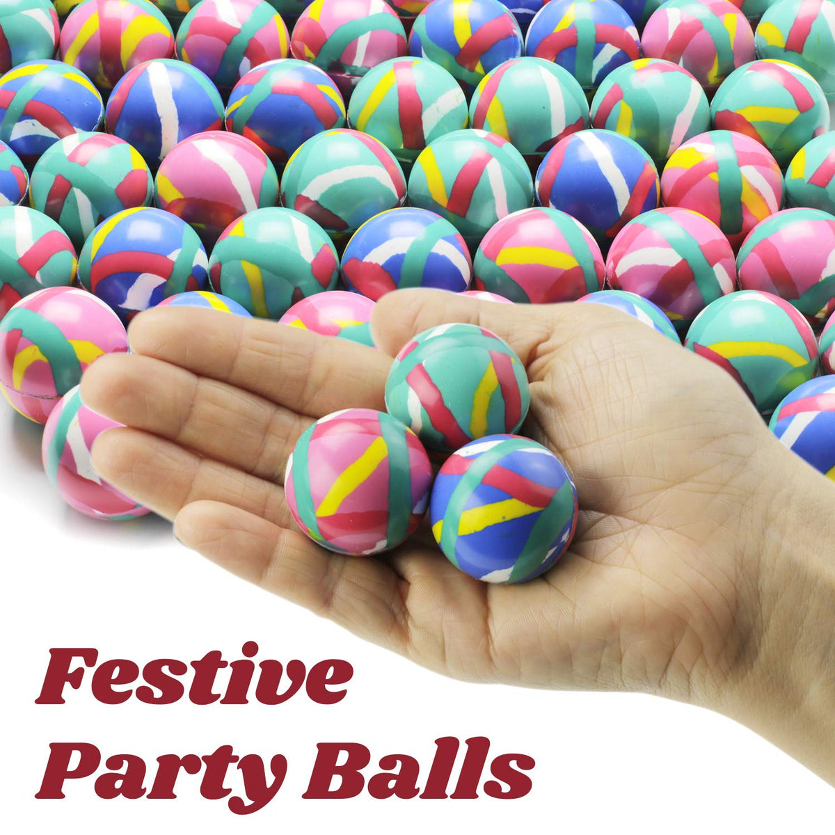 1.3 Inch Small Bouncy Balls - 50 Pcs Color Stripes Rubber Balls for Kids - Bouncy Balls Party Favors for Kids - Small Bouncy Balls Bulk