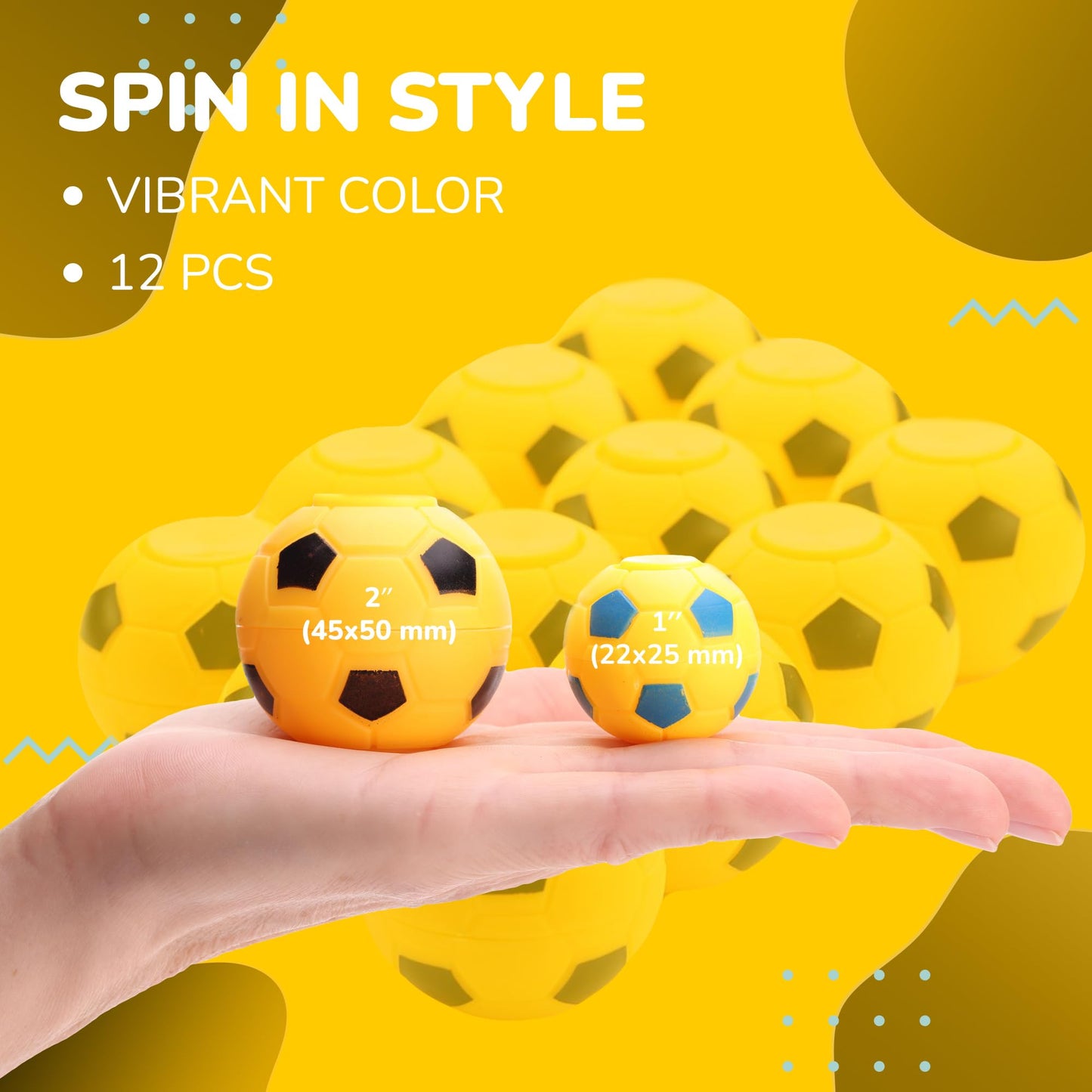 2 Inch Stress Balls - 12 Pcs Soccer Party Favors for Kids - Mini Fidget Spinners - Classroom Prizes - Fidget Spinners for Kids