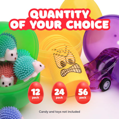 Easter Eggs 3” - 6 Colors Bright Fillable Easter Eggs – 24 pcs - Easter Basket Stuffers - Empty Large Enough to Hold Toy and Candy - Plastic Easter Eggs Filler Bulk - Egg Hunt Kids Surprise