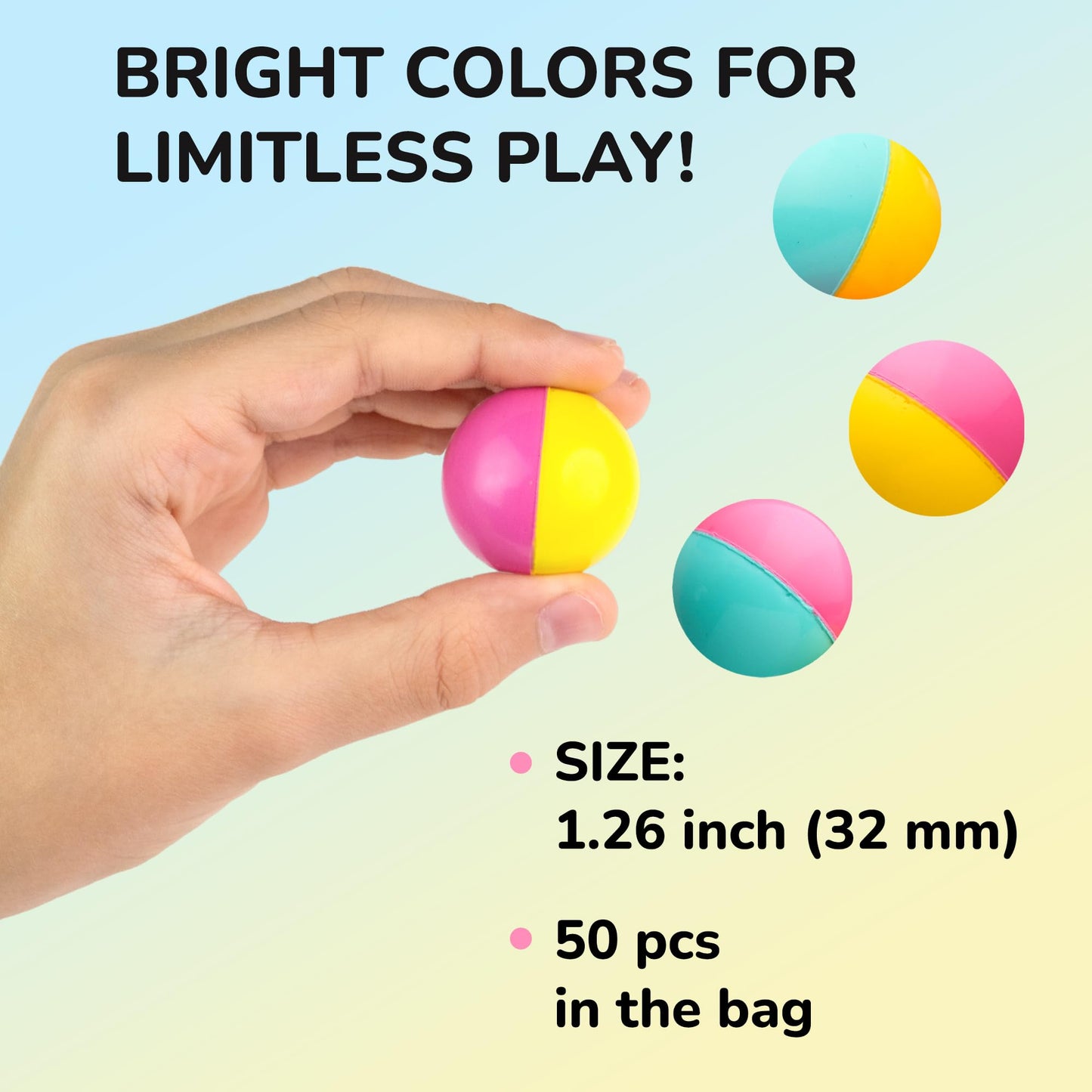 Bouncy Balls - 50 Pcs Small Bouncing Balls - 1.26 Inch Bounce Balls - Bouncing Balls for Kids - Vending Machine Toys