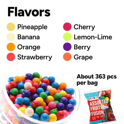 Gumballs for Gumball Machine Refills - 363 pcs Assorted Fruit Flavored Gum Balls - 0.5" Mini Bubble Gum - Bulk Gum Bag 15 OZ - Chewing Gum for Kids - Double Bubble Gumball