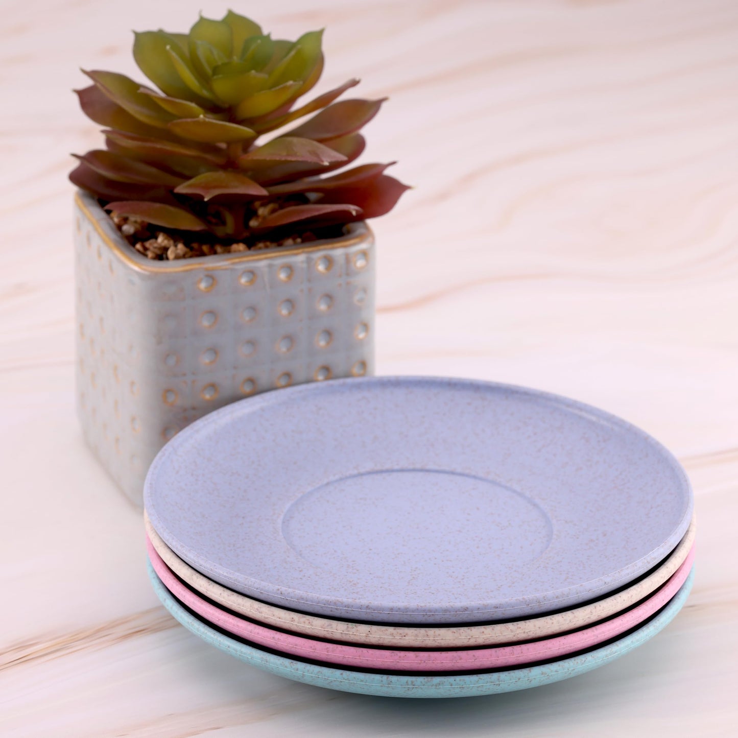 Wheat Straw Plates, Set of 4, Light Weight & Reusable, 4 Colors, Dishwasher & Microwave Safe