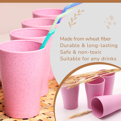 Wheat Straw Cups Set of 4 PCS - Lightweight Wheat Straw Fiber Drinking Glasses - Microwave & Dishwasher Safe - Wheat Straw Dinnerware Sets