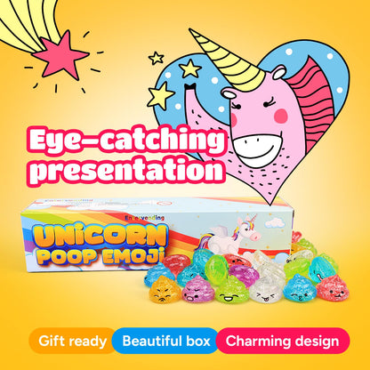 Unicorn Mini Toys in Gift Box - Party Favors - 30 pcs - Glitter Poop Emoji Party Supplies - Shimmering Rainbow Emoji Mini Toys - Vending Machine