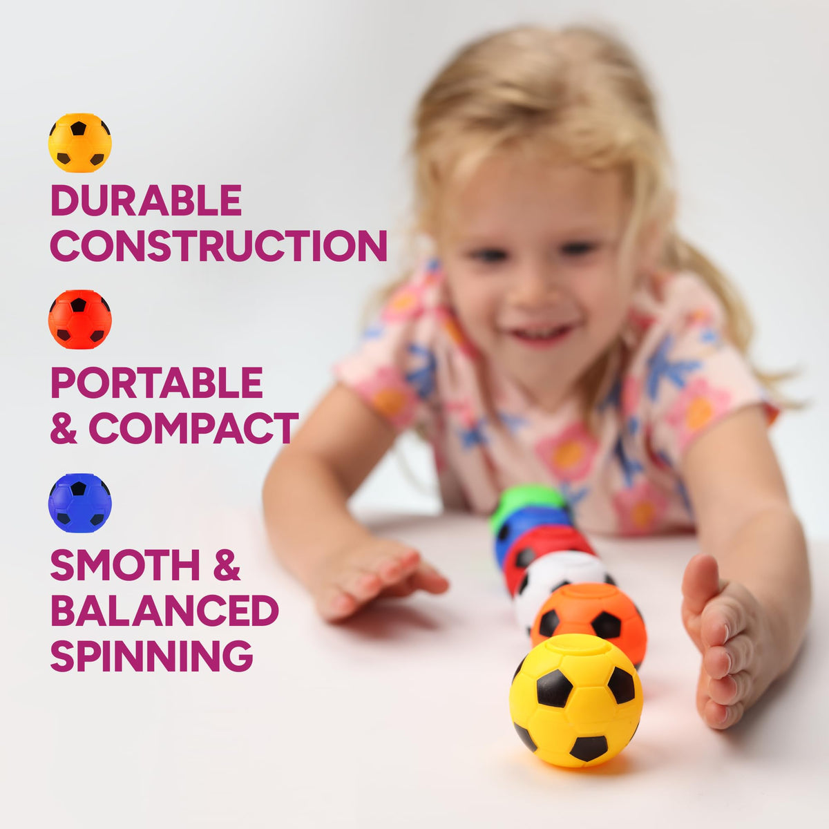 Spinner Balls 1.4'' Mini Fidget Spinner - Soccer Balls - 12 Pack Classroom Prizes - Sensory Toys for Kids 4-12 - Fidget Toy Gifts - Bulk - Blue