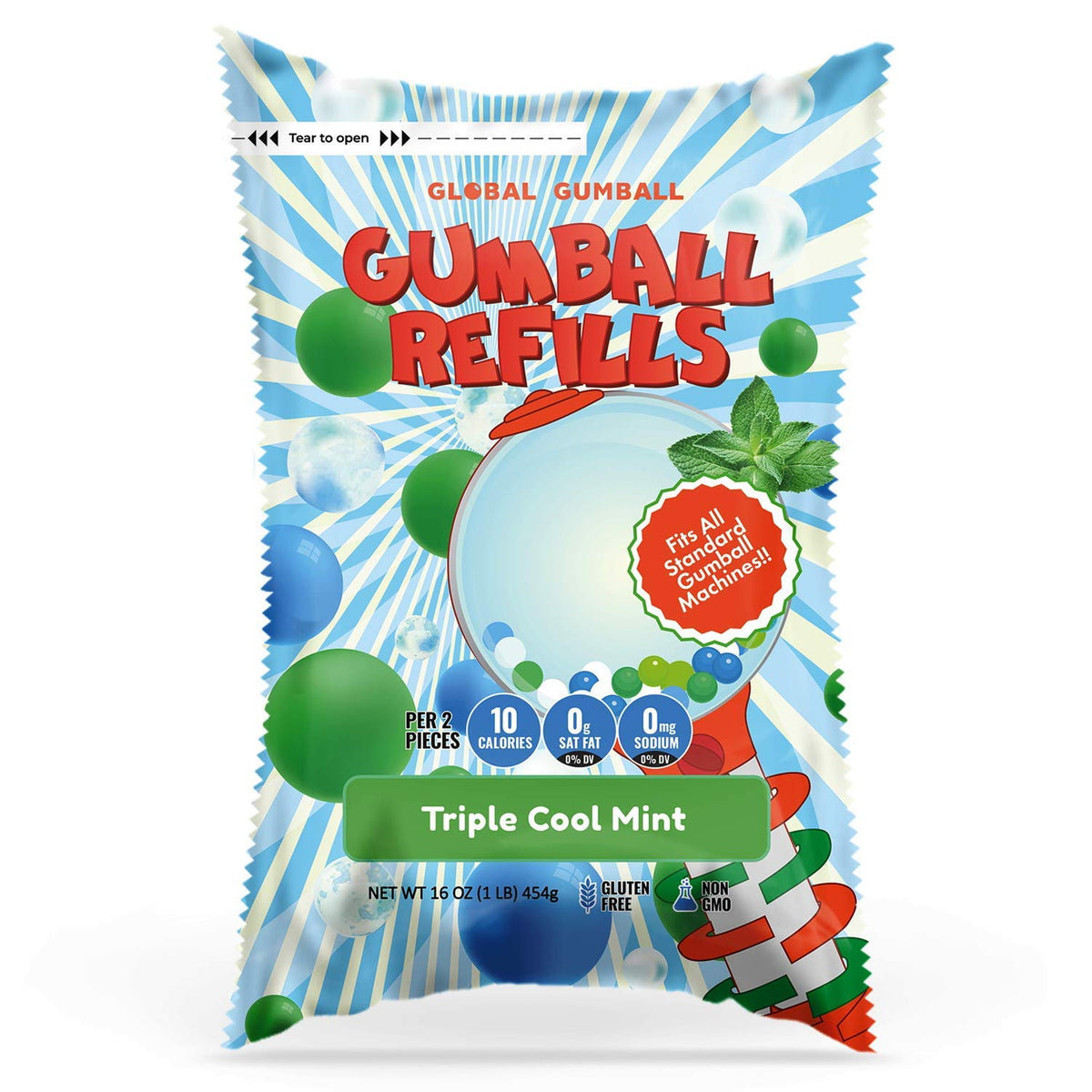 Triple Mint Gumballs - 1/2 Inch Mini Gumballs - 2 Lb Gumball Machine Refills - 520 Pcs Mint Gum Bulk - Wintergreen Peppermint Spearmint Gum Balls