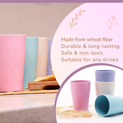 Wheat Straw Cups Set of 4 PCS - Lightweight Wheat Straw Fiber Drinking Glasses - Microwave & Dishwasher Safe - Wheat Straw Dinnerware Sets