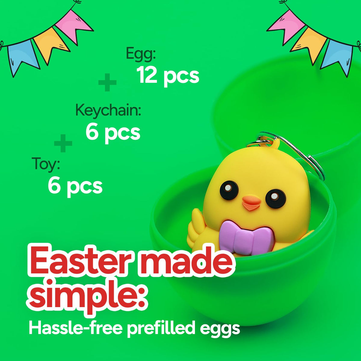 Easter Eggs with Toys - Large 3" Plastic Easter Eggs in Box - Easter Gifts for Kids - Easter Eggs Filled with Surprise Toy