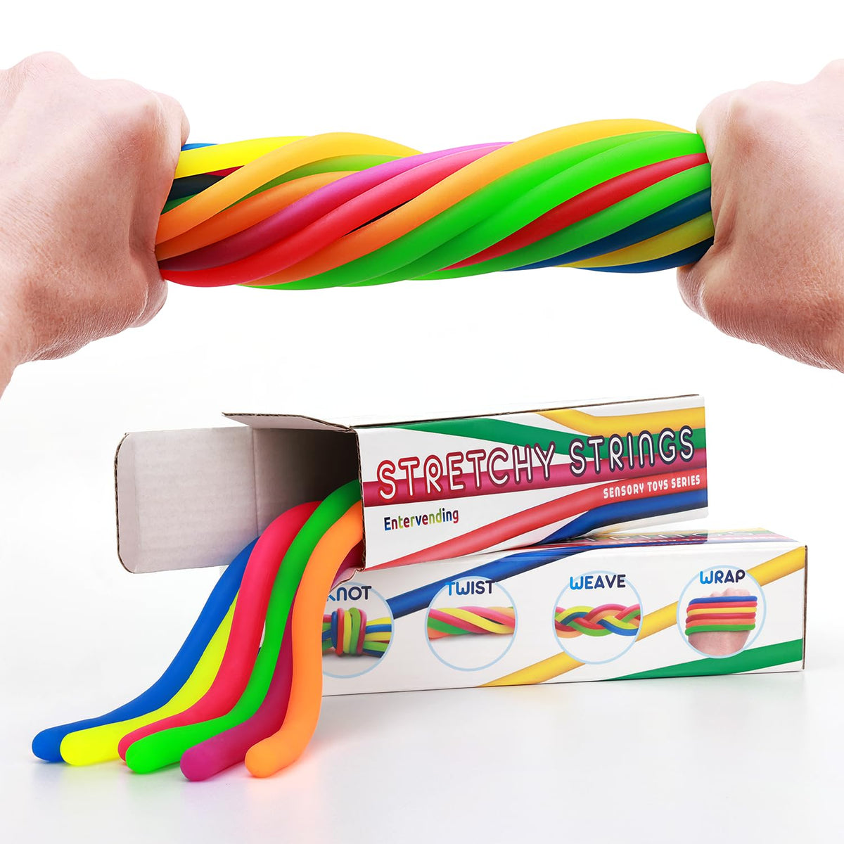Entervending Monkey Noodles - Fidget Stretchy Sensory Toys for Kids and Toddlers - 12 pcs - Autism Sensory Products - Premium Stretchy String - Party Favors for Kids - Treasure Box Toys for Classroom