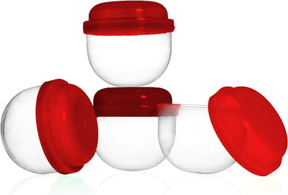 50 RED Vending Machine Capsules 2", Empty Acorn Cases for Gumball Containers, Toy Stands, and Party Favors, Red Colored Lids and Clear Bottoms