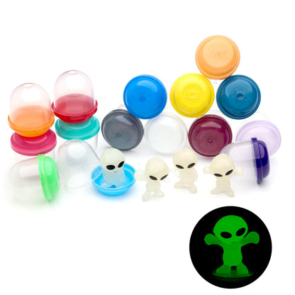 Alien Toys in Capsules - 250 Pcs of 1.1 Inch Plastic Capsules & 1 Inch Glow in the Dark Alien Figurines for Kids - Party Favors - Classroom Prizes - Toys Bulk for Vending Machine Refill