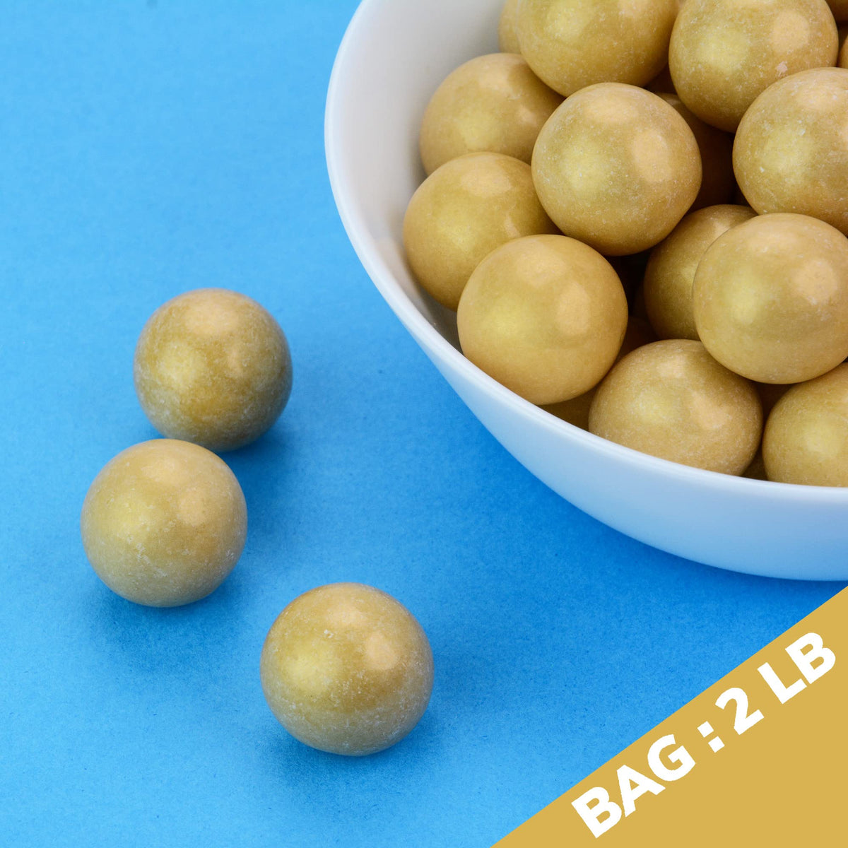 Gumballs for Gumball Machine - Shimmer Gold Gumballs - Bubble Gum Flavoring 1 Inch Large Gumballs - Kids Gum - Bulk Gum Balls 2 Lb
