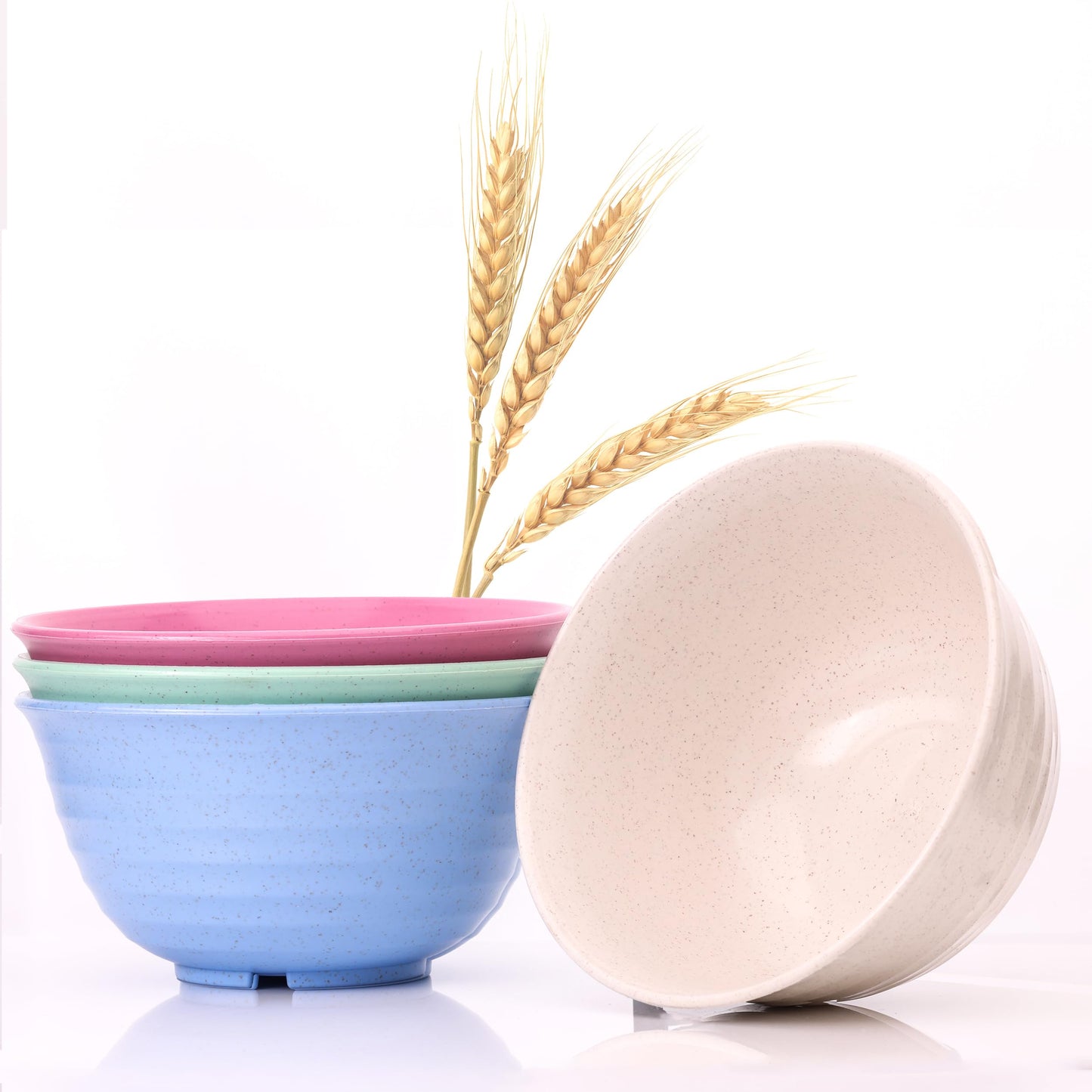 Wheat Straw Large Bowls, Set of 4, Light Weight & Reusable, 4 Colors, Dishwasher & Microwave Safe