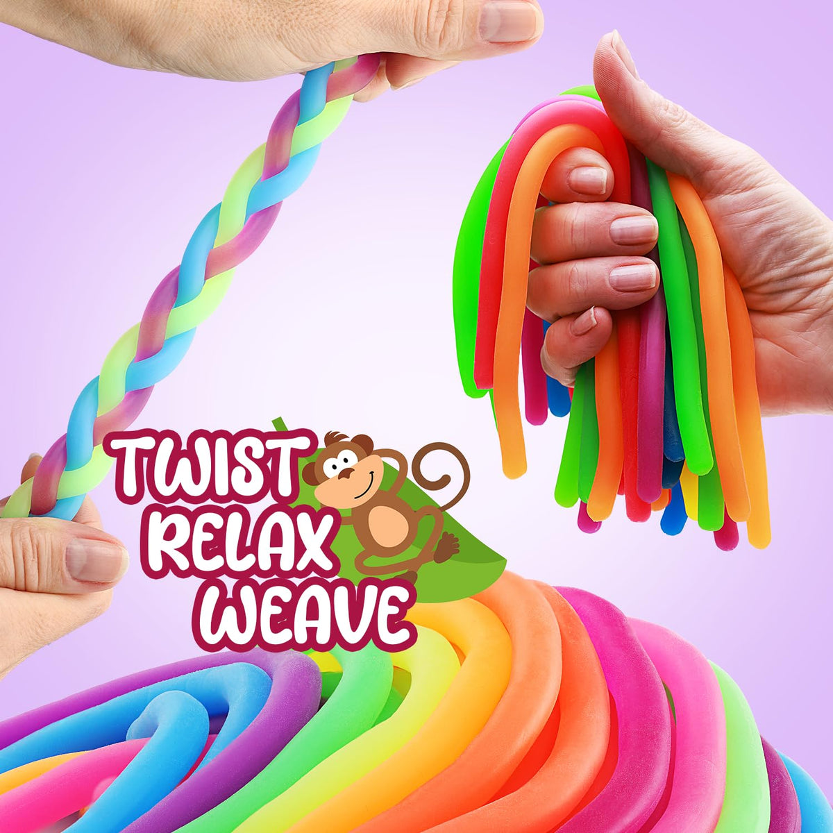 Entervending Monkey Noodles - Fidget Stretchy Sensory Toys for Kids and Toddlers - 12 pcs - Autism Sensory Products - Premium Stretchy String - Party Favors for Kids - Treasure Box Toys for Classroom