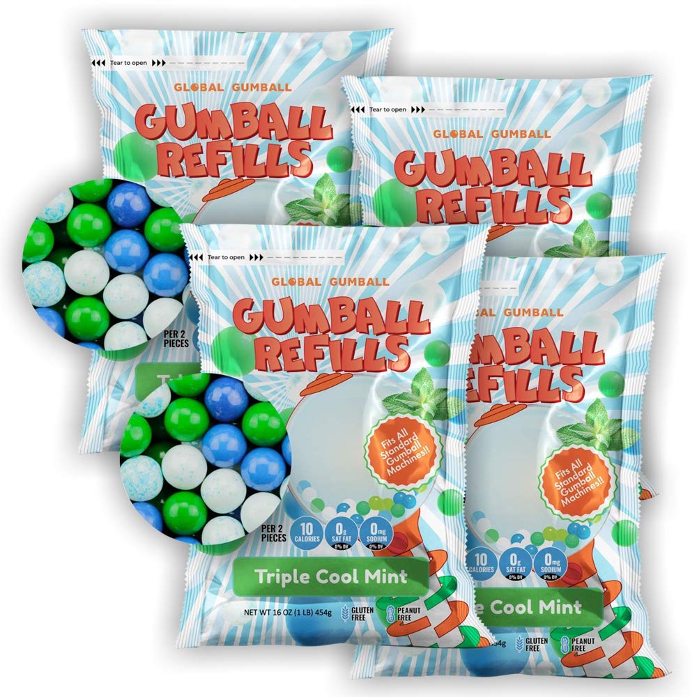 Triple Mint Gumballs - 1/2 Inch Mini Gumballs - 4 Lb Gumball Machine Refills - 1040 Pcs Mint Gum Bulk - Wintergreen Peppermint Spearmint Gum Balls