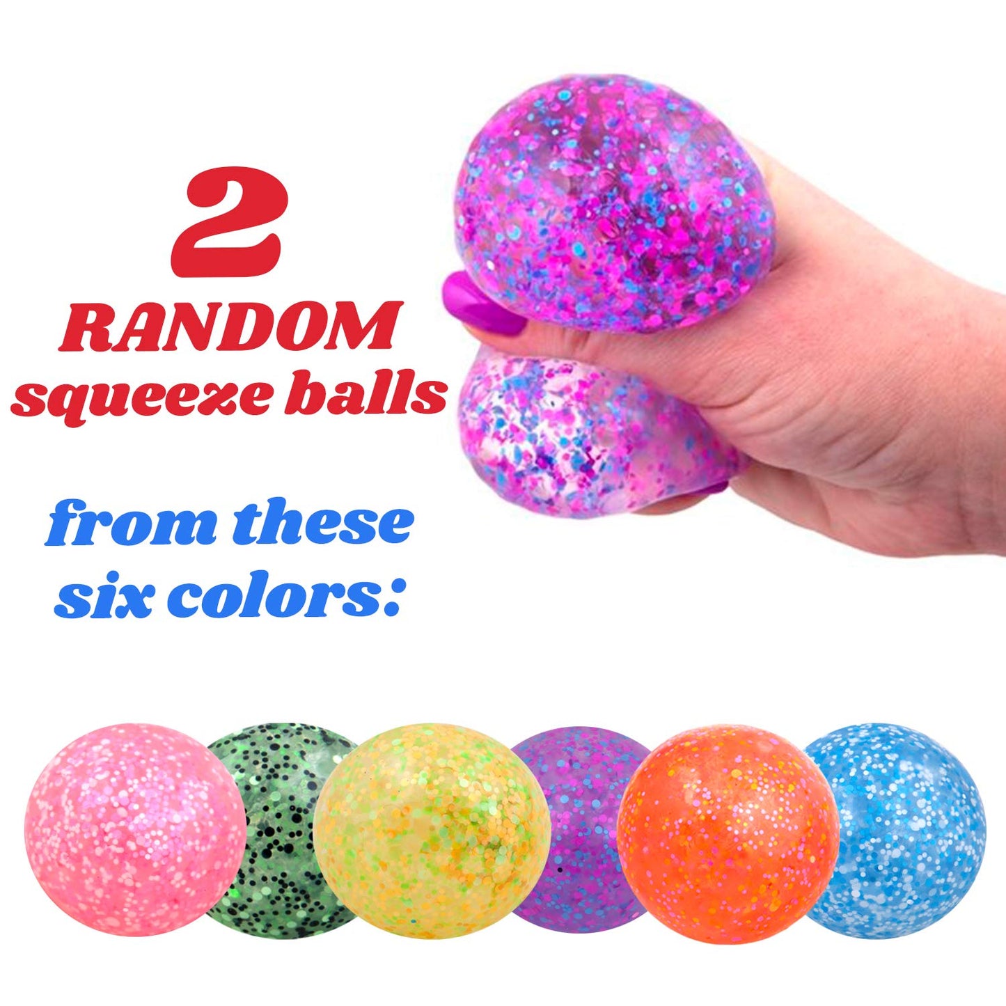 Random Colors Confetti Squeeze Balls - 2.75 Inch Gel Stress Balls for Kids - Stress Relief Toys - Anti Stress Ball Pack - Fidget Squishy Ball