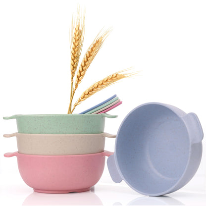 Wheat Straw Bowls with Handles, Set of 4, Light Weight & Reusable, 4 Colors, Dishwasher & Microwave Safe