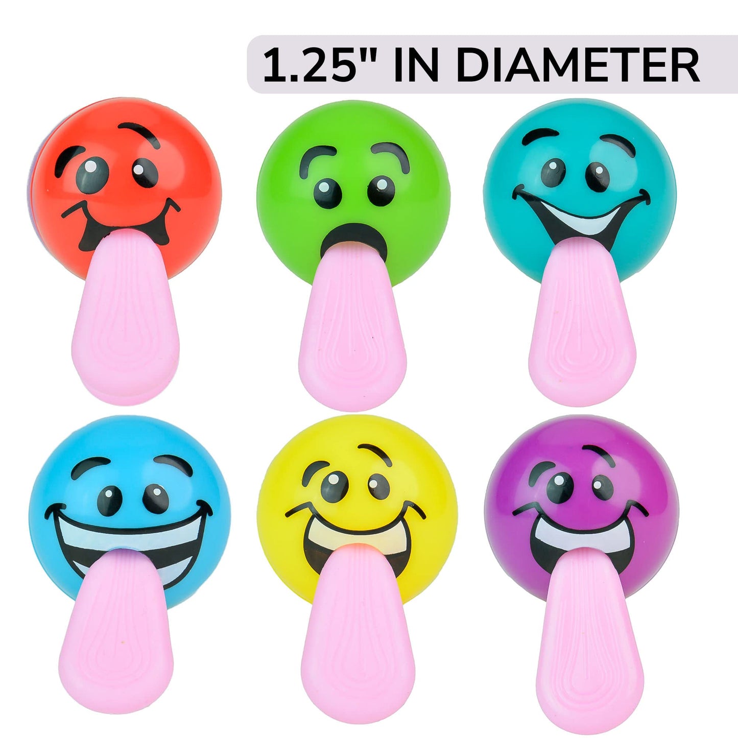 Stress Balls - 1.25 Inch Stretchy Stress Balls - Silly Face with Tongue - Squeeze Balls - Soft Balls - Smiley Face Stress Balls