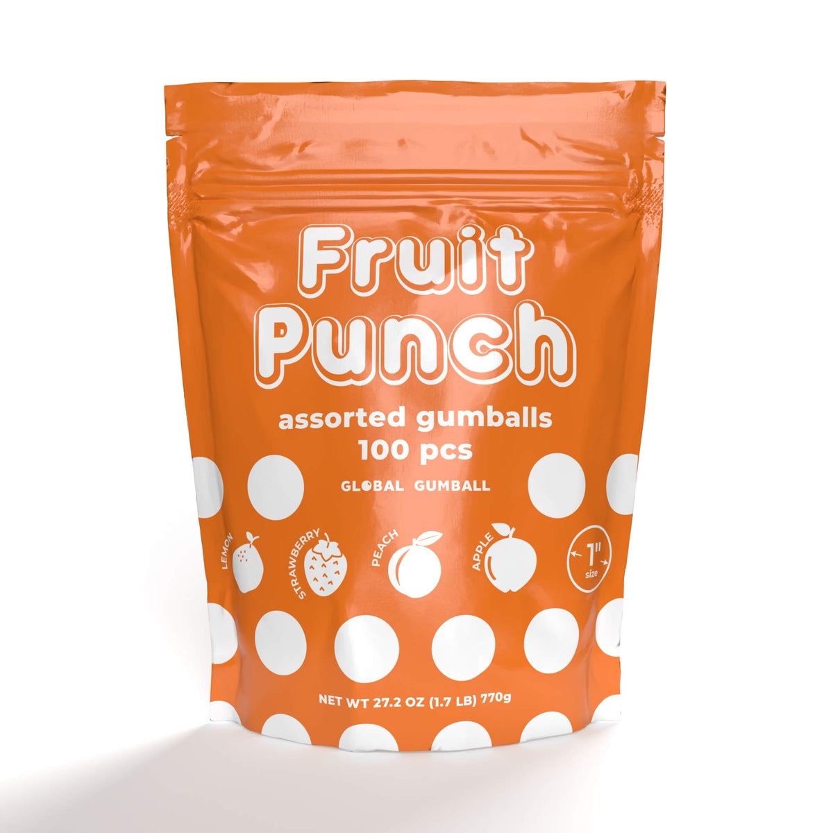 1 Inch Large Gumballs - Fruit Punch Big Gum Balls in Resealable Bag - 1.7 Lb Gumball Machine Refills - 100 Pcs Giant Gumballs - Assorted Gum Refill