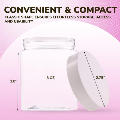 Plastic Jars with Lids - 8 OZ Small Plastic Containers - Travel Cosmetic Containers for Creams - Leak Proof Clear Jar with Lid