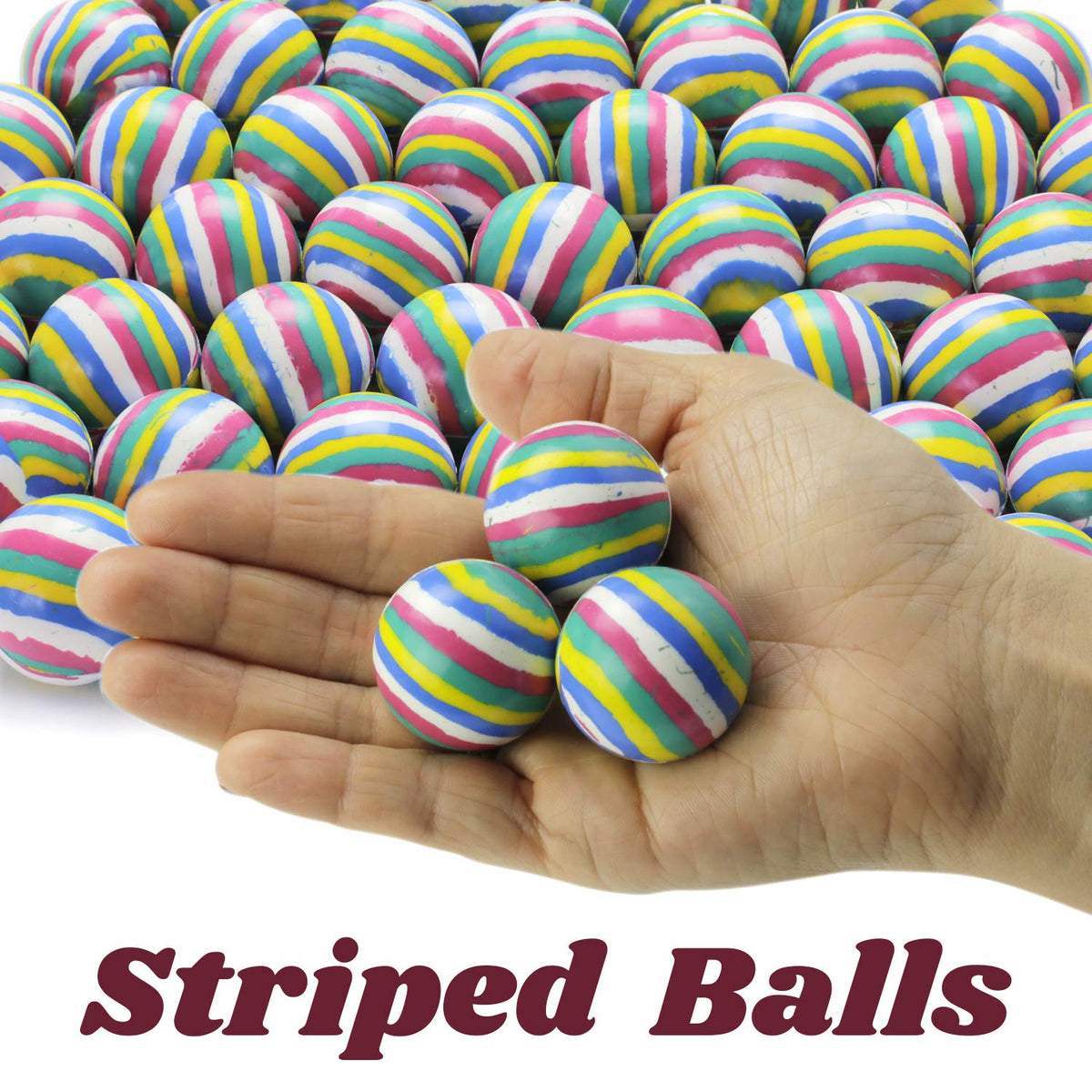 50pcs Bouncy Balls Bulk 32mm 1.26"- Color Stripe Bouncing Balls Party Favors for Kids - Vending Machine Toys School Carnival Prize Gifts