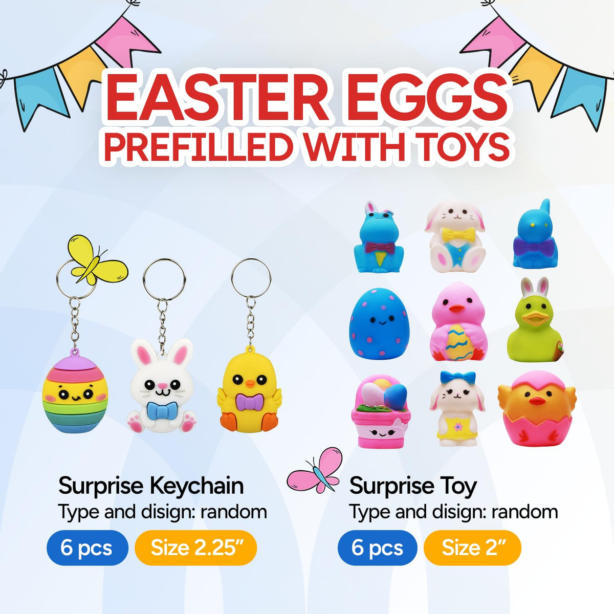 Easter Eggs with Toys - Large 3" Plastic Easter Eggs in Box - Easter Gifts for Kids - Easter Eggs Filled with Surprise Toy