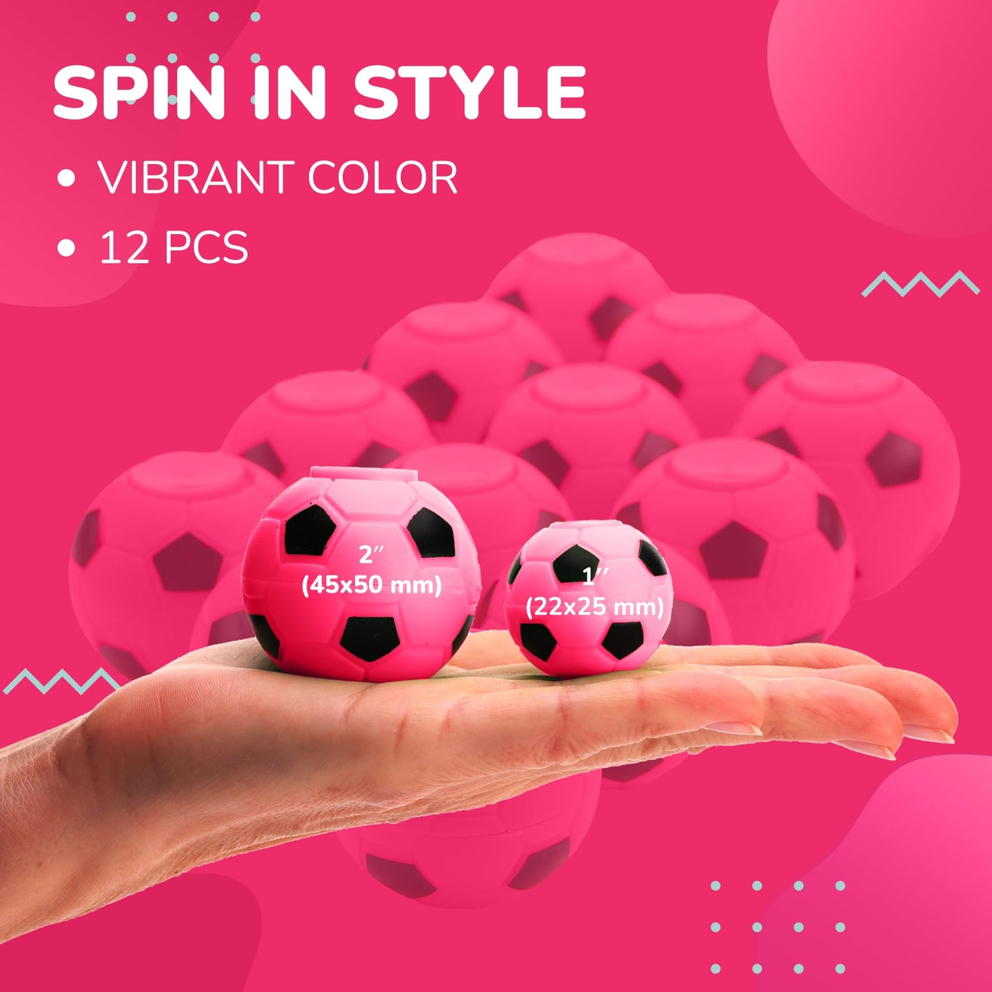 2 Inch Stress Balls - 12 Pcs Soccer Party Favors for Kids - Mini Fidget Spinners - Classroom Prizes - Fidget Spinners for Kids