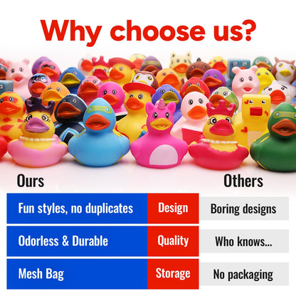Rubber Duck Toy Assortment - Ducky Playset Bath Toys in Mesh Bag - Jeep Ducks for Ducking - Rubber Duckies for Beach Pool - Goody Bag Stuffers Classroom Prizes 18 Pcs