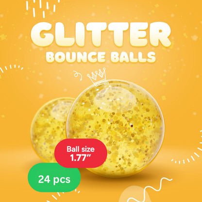 Entervending Bouncy Balls - Glitter Bounce Balls Bulk - Party Favors - Rubber Balls for Kids - 24 Pcs Large Bouncy Ball 45 mm - Super Bouncy Balls Gift for Kids