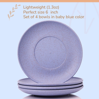 Wheat Straw Plates, Set of 4, Light Weight & Reusable, 4 Colors, Dishwasher & Microwave Safe