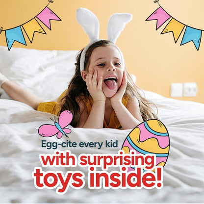 Easter Eggs with Toys - Large 3" Plastic Easter Eggs in Box - Easter Gifts for Kids - Easter Eggs Filled with Surprise Toy