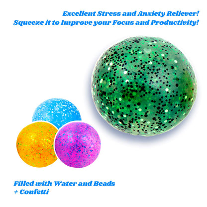 Random Colors Confetti Squeeze Balls - 2.75 Inch Gel Stress Balls for Kids - Stress Relief Toys - Anti Stress Ball Pack - Fidget Squishy Ball