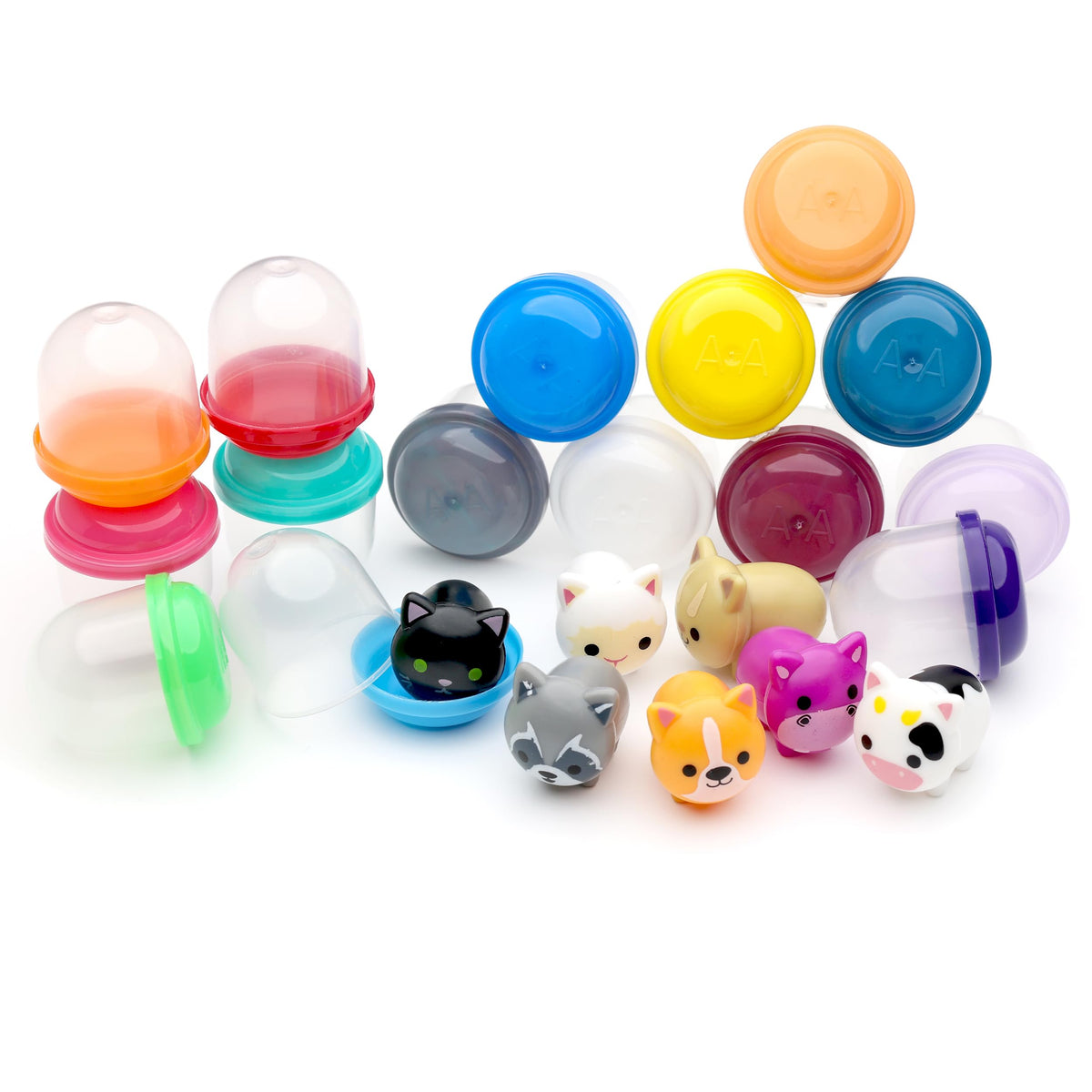 Farm Animals Figurine Toys in Capsule - 100 Pcs -1.1 Inch Plastic Capsules with Assorted Animals Mini Figurines for Kids - Easter Basket Stuffers - Toy Vending Machine Refill