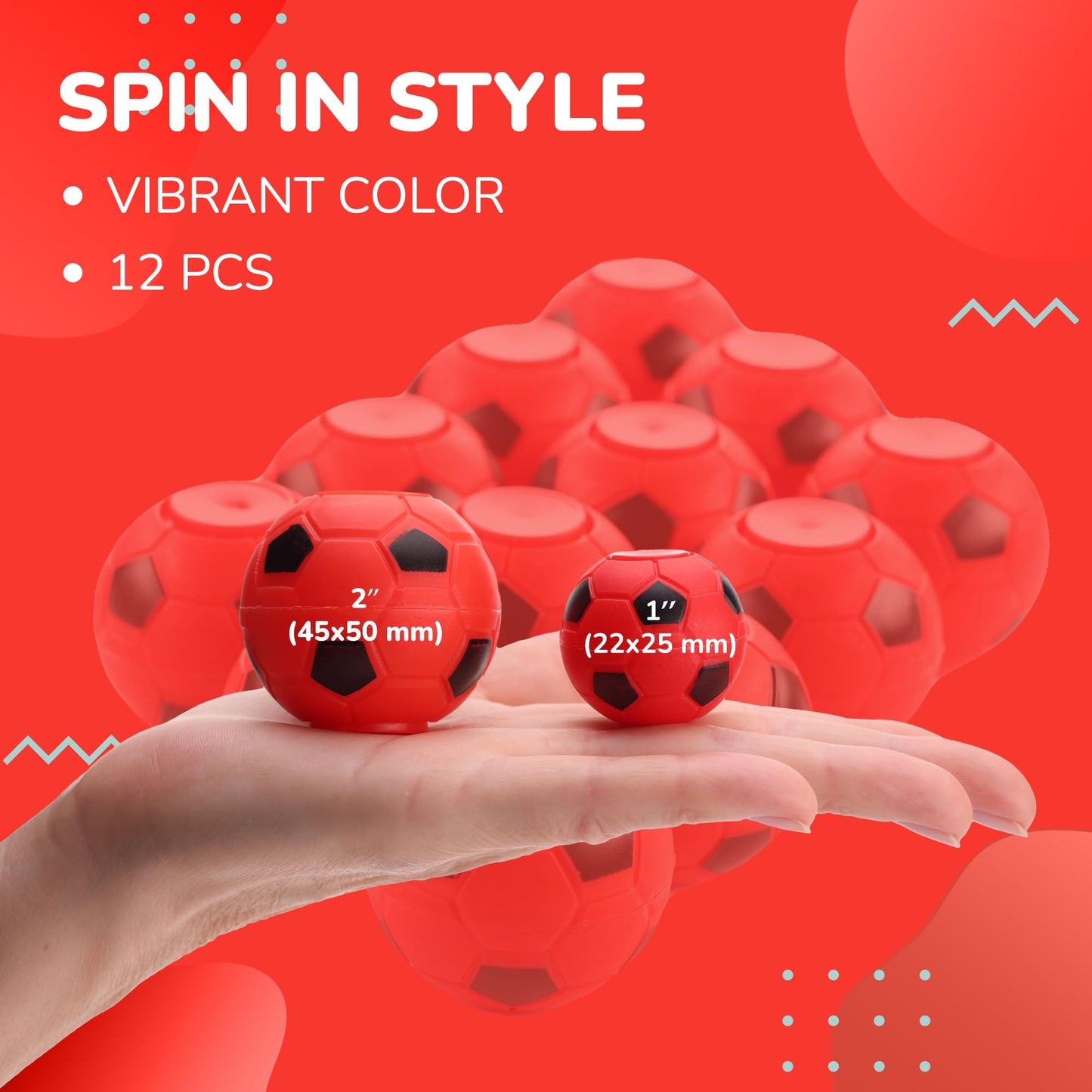 2 Inch Stress Balls - 12 Pcs Soccer Party Favors for Kids - Mini Fidget Spinners - Classroom Prizes - Fidget Spinners for Kids