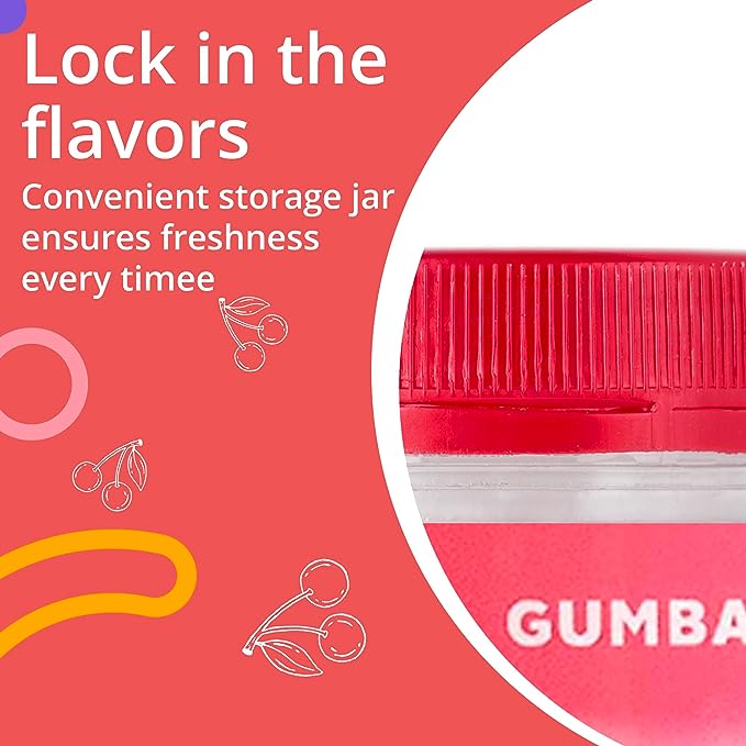 Gumballs in Jar - 1 Inch Large Gumballs - Cherry Flavored Bubble Gum - Green Kids Gum - Gumballs for Kids - 9 OZ