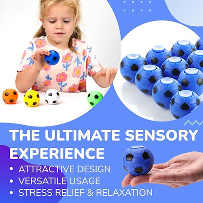 2 Inch Stress Balls - 12 Pcs Soccer Party Favors - Blue Mini Fidget Spinners - Classroom prizes - Fidget Spinners for Kids