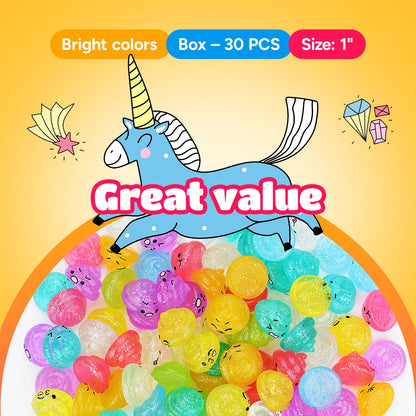 Unicorn Mini Toys in Gift Box - Party Favors - 30 pcs - Glitter Poop Emoji Party Supplies - Shimmering Rainbow Emoji Mini Toys - Vending Machine