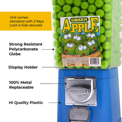Blue Home Vending Machine - Bubble Gum Machine for Kids - Gumball Machine Bank - Coin Gumball Machine - Gift Kid Gum Ball Machine Without Stand