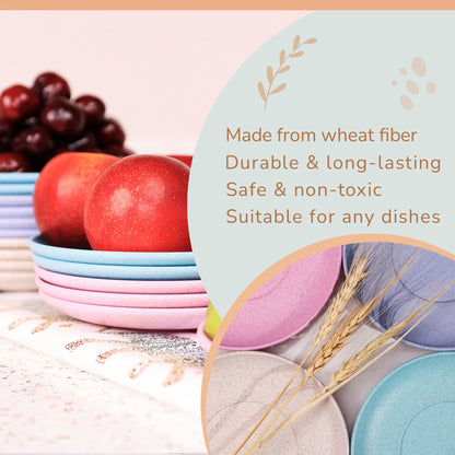 Wheat Straw Plates, Set of 4, Light Weight & Reusable, 4 Colors, Dishwasher & Microwave Safe