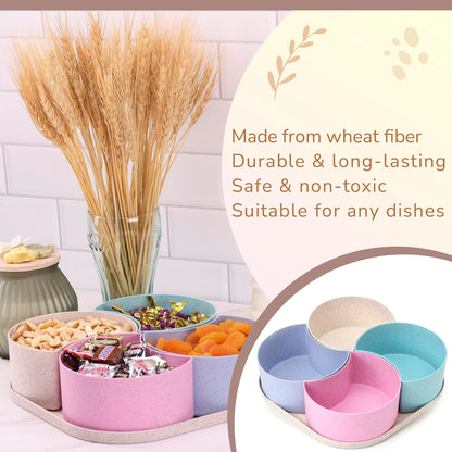 Wheat Straw Serving Tray with Lid – Divided Serving Tray, Food Tray - Snack Box, Compartment Bowls- Party Serving Platter