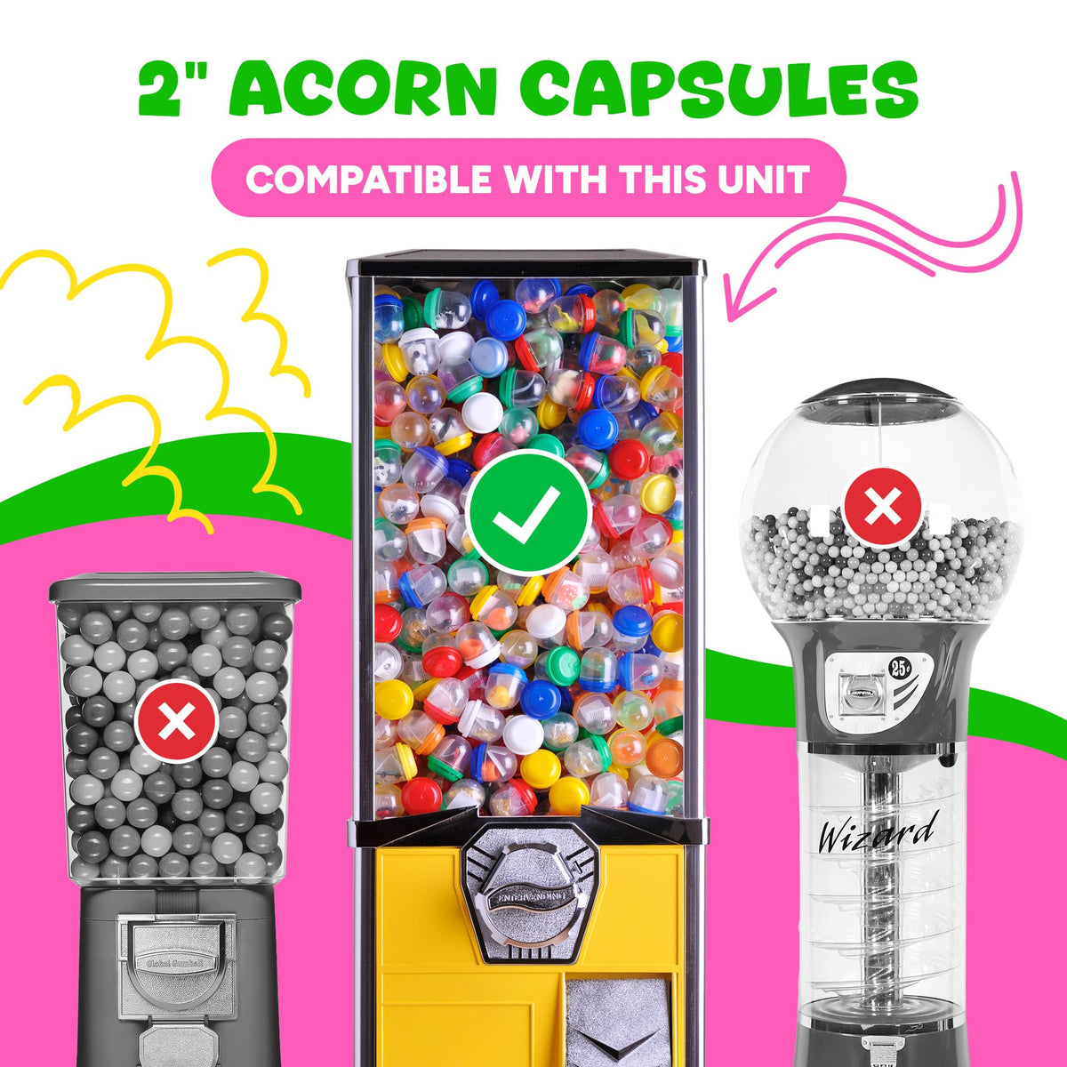 Capsule Vending Machine Translucent Green Acorn Capsules Empty 50 pcs 2 inch - Gumball Machine Capsules Bulk Party Favors DIY Containers - Easter Basket Stuffers Gifts Pinata Stuffers